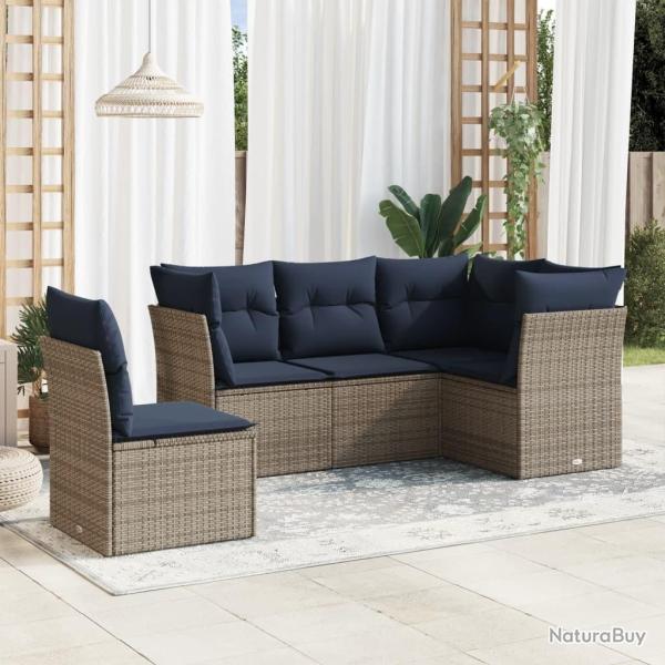 Salon de jardin 5 pcs avec coussins gris r�sine tress�e