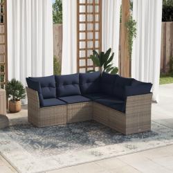 Salon de jardin 5 pcs avec coussins gris r&eacute;sine tress&eacute;e