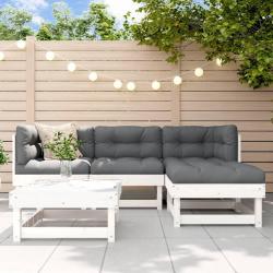 Salon de jardin 5 pcs avec coussins blanc bois massif