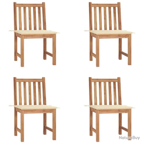 Chaises de jardin lot de 4 avec coussins Bois de teck massif
