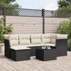 Salon de jardin 7 pcs avec coussins noir r&eacute;sine tress&eacute;e