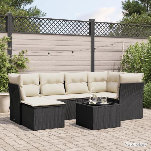 Salon de jardin 7 pcs avec coussins noir r�sine tress�e