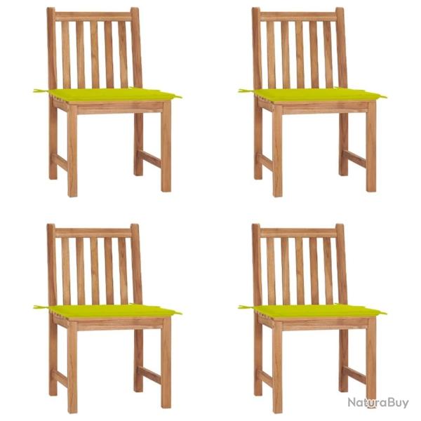 Chaises de jardin lot de 4 avec coussins Bois de teck massif