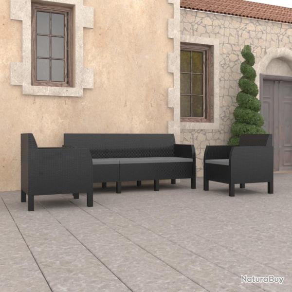 Salon de jardin 3 pcs avec coussins PP Rotin Anthracite