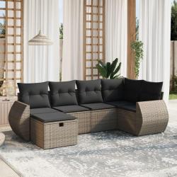 Salon de jardin 6 pcs avec coussins gris r&eacute;sine tress&eacute;e