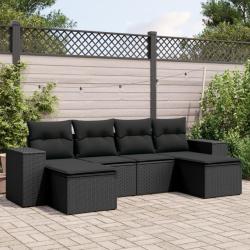 Salon de jardin 6 pcs avec coussins noir r&eacute;sine tress&eacute;e