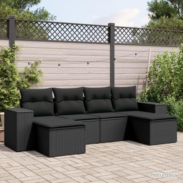 Salon de jardin 6 pcs avec coussins noir r�sine tress�e