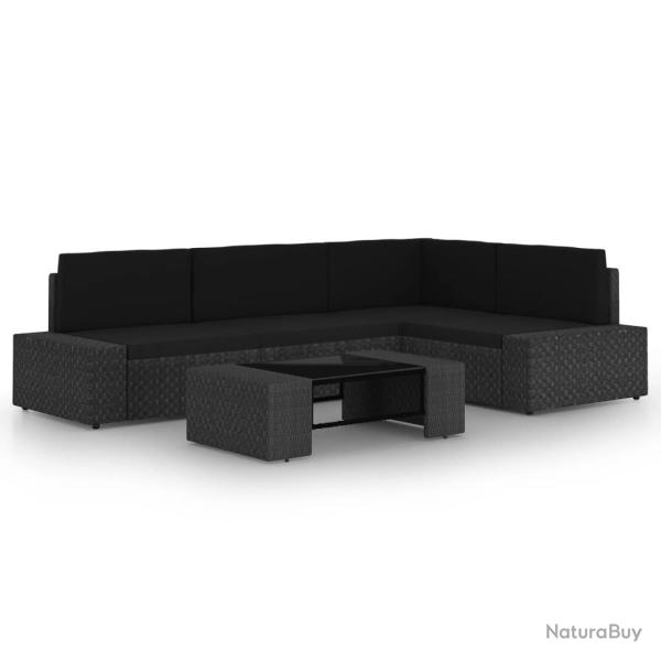 Salon de jardin 5 pcs avec coussins Noir R�sine tress�e