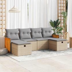 Salon de jardin avec coussins 6 pcs beige r&eacute;sine tress&eacute;e