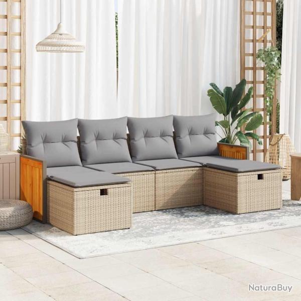 Salon de jardin avec coussins 6 pcs beige r�sine tress�e