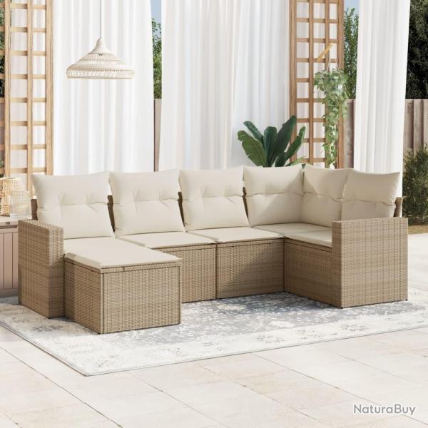 Salon de jardin avec coussins 6 pcs beige r�sine tress�e