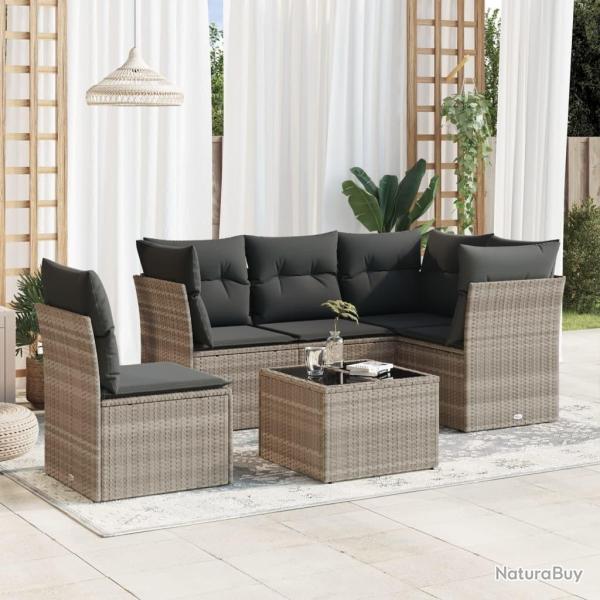 Salon de jardin 6 pcs avec coussins gris clair r�sine tress�e