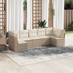 Salon de jardin avec coussins 7 pcs beige r&eacute;sine tress&eacute;e