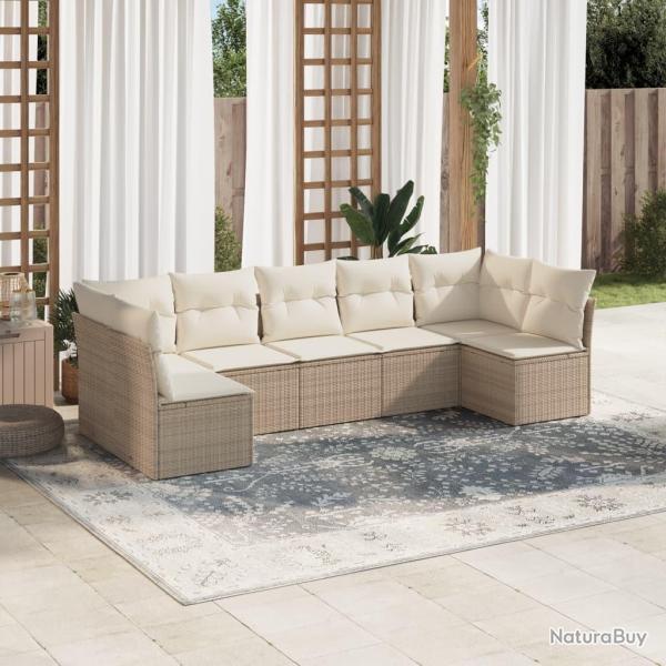Salon de jardin avec coussins 7 pcs beige r�sine tress�e