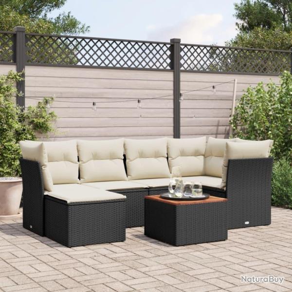 Salon de jardin 7 pcs avec coussins noir r�sine tress�e