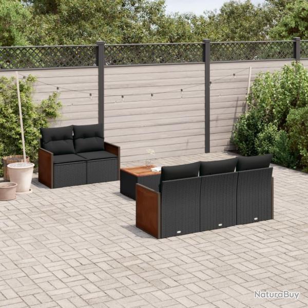 Salon de jardin 6 pcs avec coussins noir r�sine tress�e