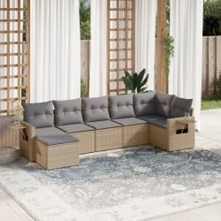 Salon de jardin avec coussins 7 pcs beige r&eacute;sine tress&eacute;e