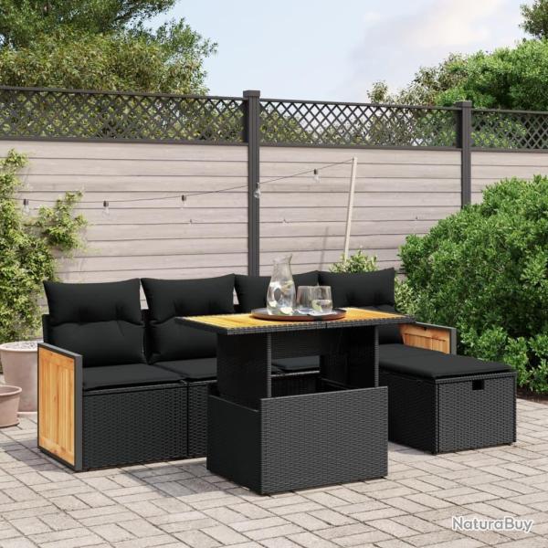 Salon de jardin 6 pcs avec coussins noir r�sine tress�e