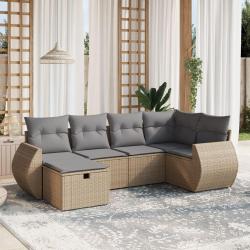 Salon de jardin avec coussins 6pcs m&eacute;lange beige r&eacute;sine tress&eacute;e
