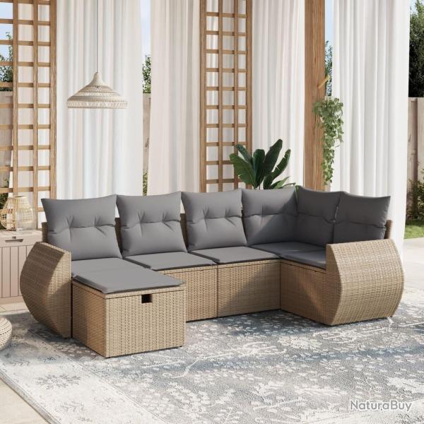 Salon de jardin avec coussins 6pcs m�lange beige r�sine tress�e