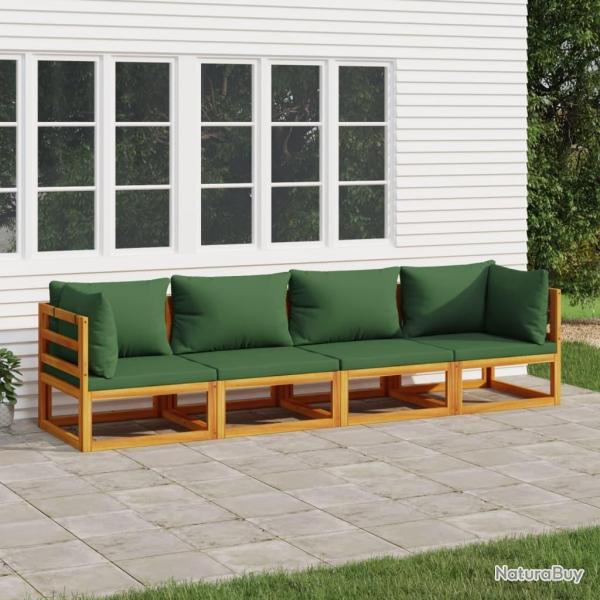 Salon de jardin 4 pcs avec coussins vert bois massif