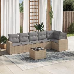 Salon de jardin avec coussins 7 pcs beige r&eacute;sine tress&eacute;e