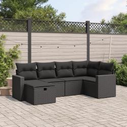 Salon de jardin 6 pcs avec coussins noir r&eacute;sine tress&eacute;e