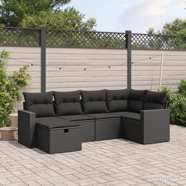 Salon de jardin 6 pcs avec coussins noir r�sine tress�e