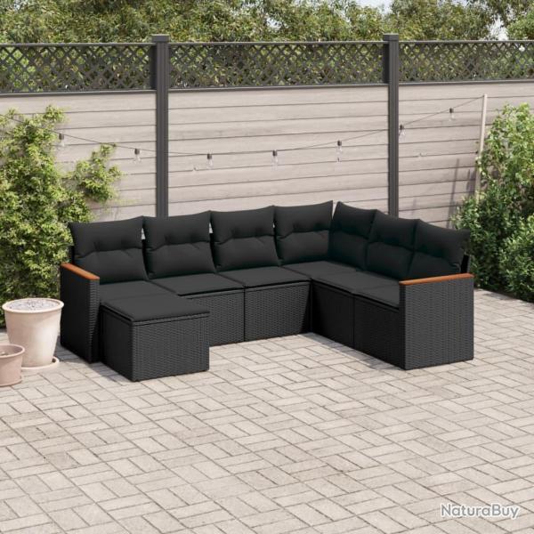 Salon de jardin 7 pcs avec coussins noir r�sine tress�e
