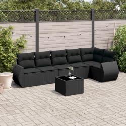 Salon de jardin 7 pcs avec coussins noir r&eacute;sine tress&eacute;e