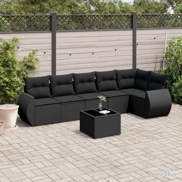 Salon de jardin 7 pcs avec coussins noir r�sine tress�e