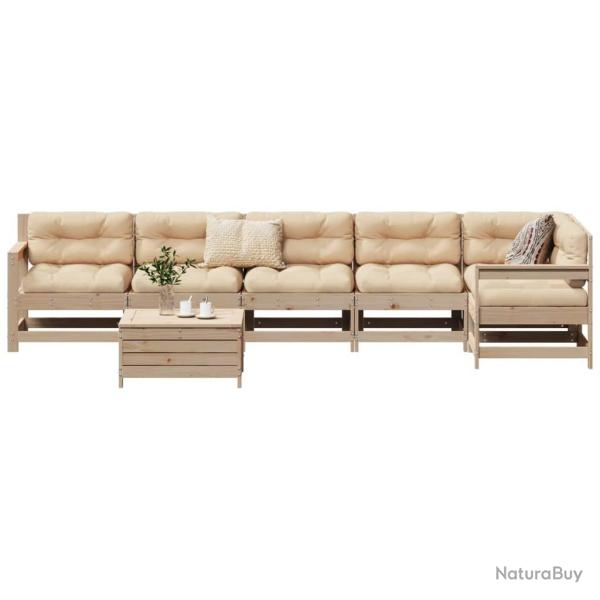 Salon de jardin 7 pcs bois de pin massif