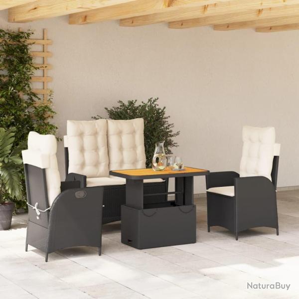 Ensemble � manger de jardin 4 pcs avec coussins noir
