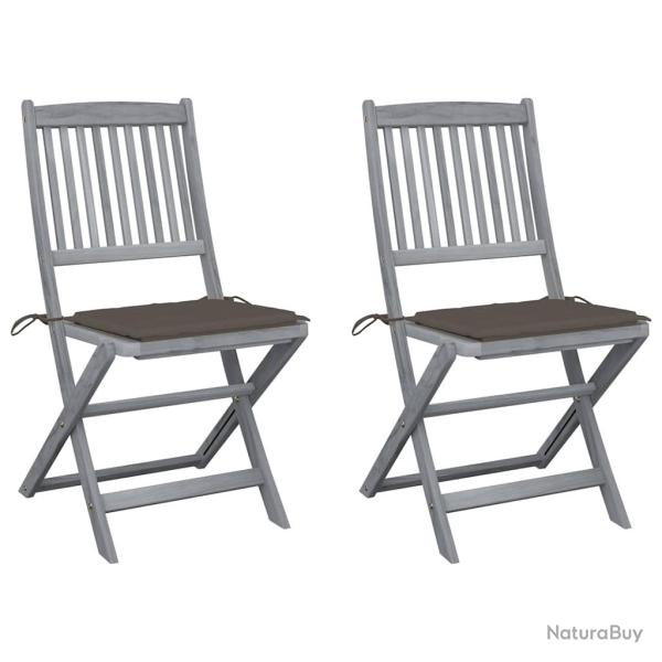Chaises pliables d'ext�rieur lot de 2 et coussins Bois d'acacia
