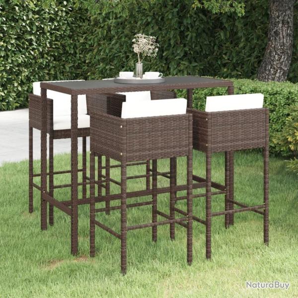 Meubles de bar de jardin 5pcs et coussins R�sine tress�e Marron