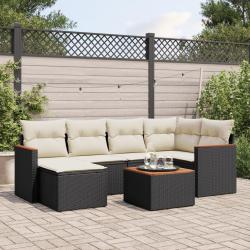 Salon de jardin 7 pcs avec coussins noir r&eacute;sine tress&eacute;e