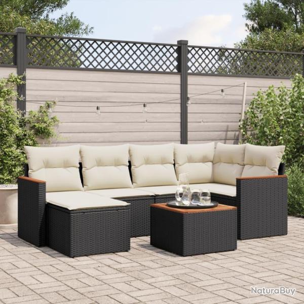 Salon de jardin 7 pcs avec coussins noir r�sine tress�e