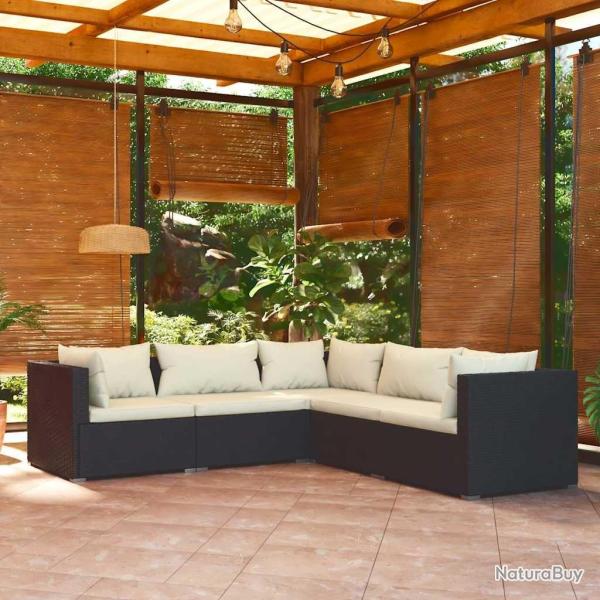 Salon de jardin 5 pcs avec coussins R�sine tress�e Noir