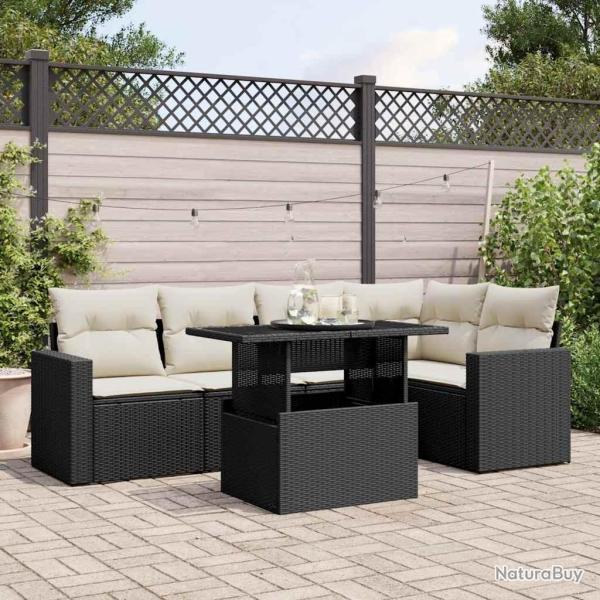 Salon de jardin 6 pcs avec coussins noir r�sine tress�e
