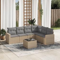 Salon de jardin avec coussins 7 pcs beige r&eacute;sine tress&eacute;e