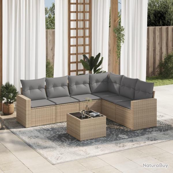 Salon de jardin avec coussins 7 pcs beige r�sine tress�e