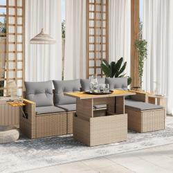 Salon de jardin avec coussins 6 pcs beige r&eacute;sine tress&eacute;e
