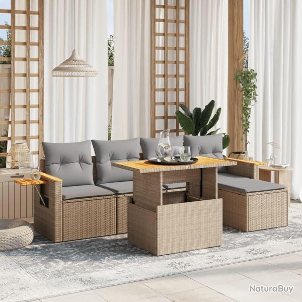 Salon de jardin avec coussins 6 pcs beige r�sine tress�e