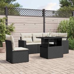 Salon de jardin 6 pcs avec coussins noir r&eacute;sine tress&eacute;e