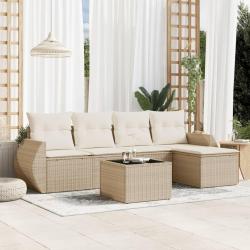 Salon de jardin avec coussins 6 pcs beige r&eacute;sine tress&eacute;e