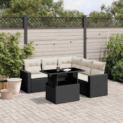 Salon de jardin 6 pcs avec coussins noir r&eacute;sine tress&eacute;e