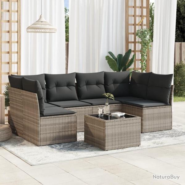 Salon de jardin avec coussins 7 pcs gris clair r�sine tress�e
