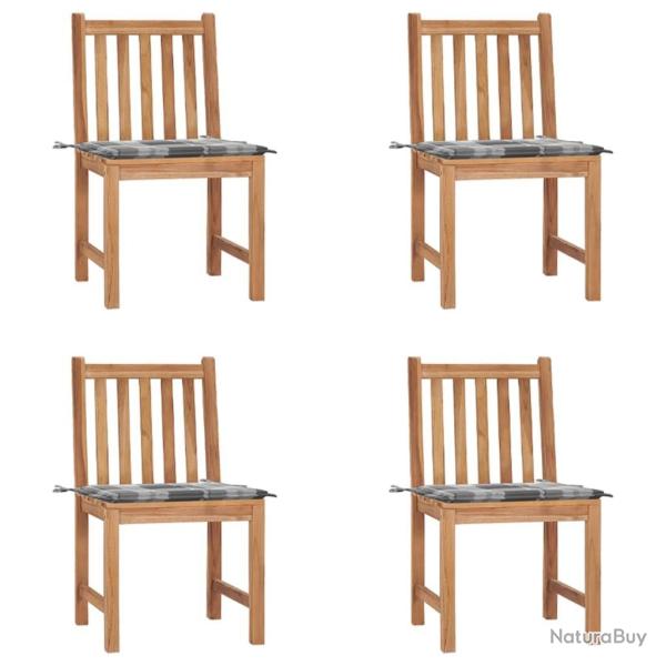 Chaises de jardin lot de 4 avec coussins Bois de teck massif
