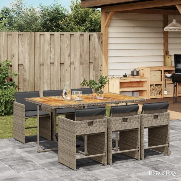Ensemble � manger de jardin et coussins 7 pcs gris rotin