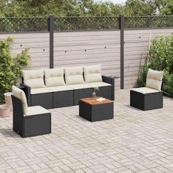 Salon de jardin 7 pcs avec coussins noir r&eacute;sine tress&eacute;e